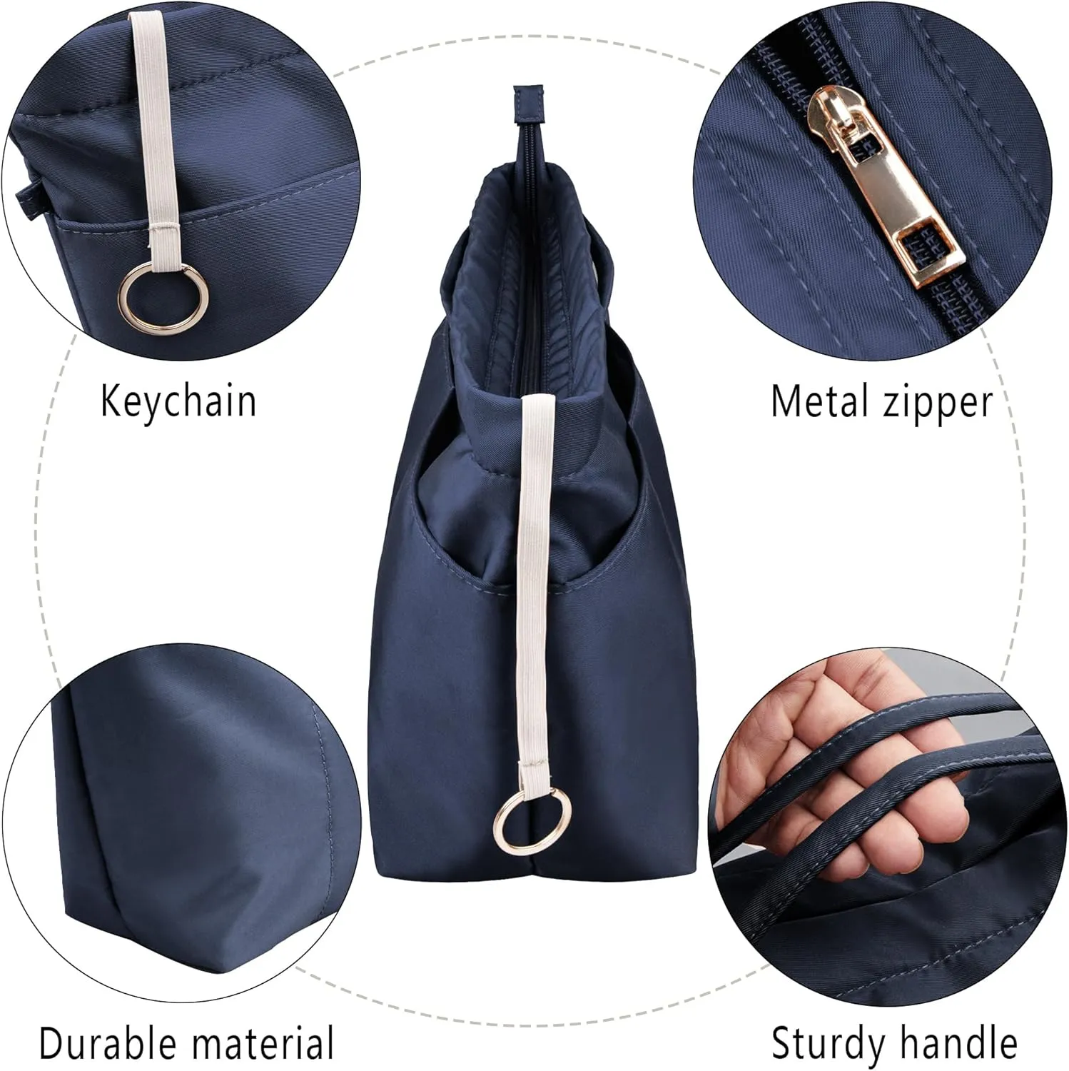 Vercord Purse Insert Organizers for Tote Handbag Bag in Bag with Zipper Liner Bag Organizer for Women 14 pockets