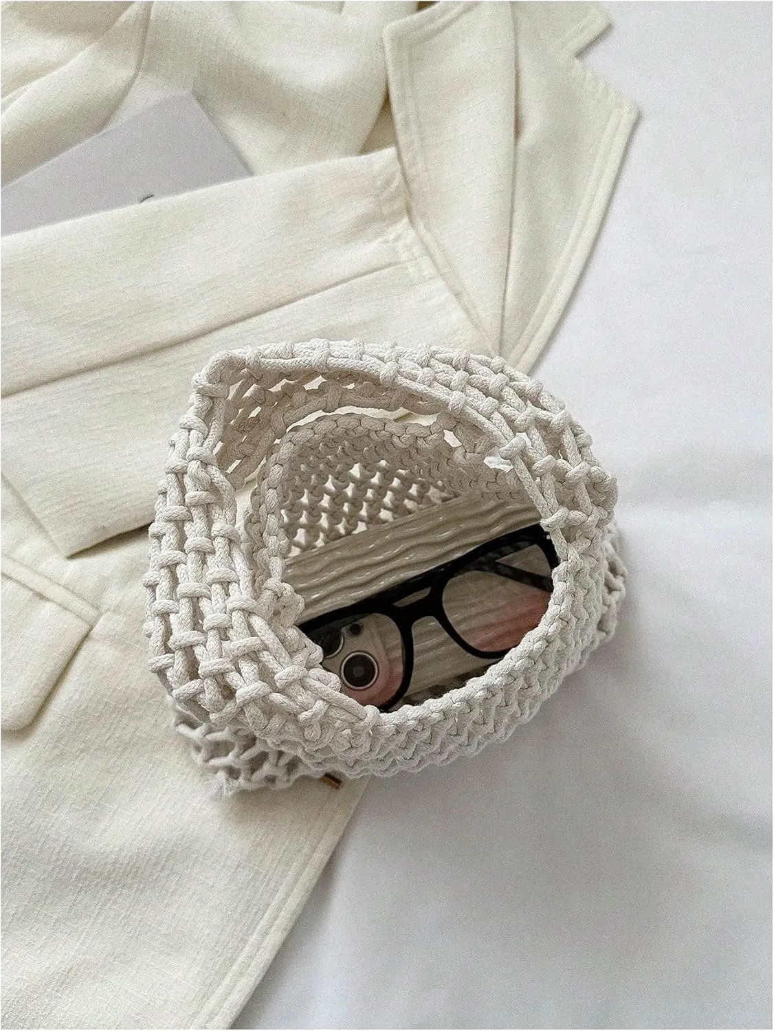 Verdusa Women's Crochet Top Handle Satchel Handbags Hollow Out Beach Clutch Purses