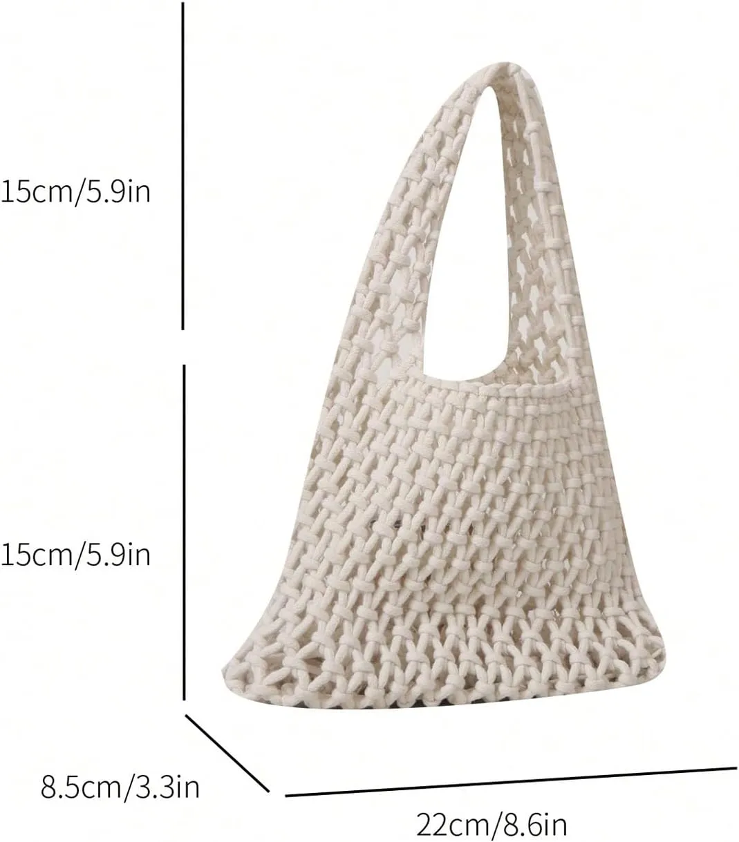 Verdusa Women's Crochet Top Handle Satchel Handbags Hollow Out Beach Clutch Purses