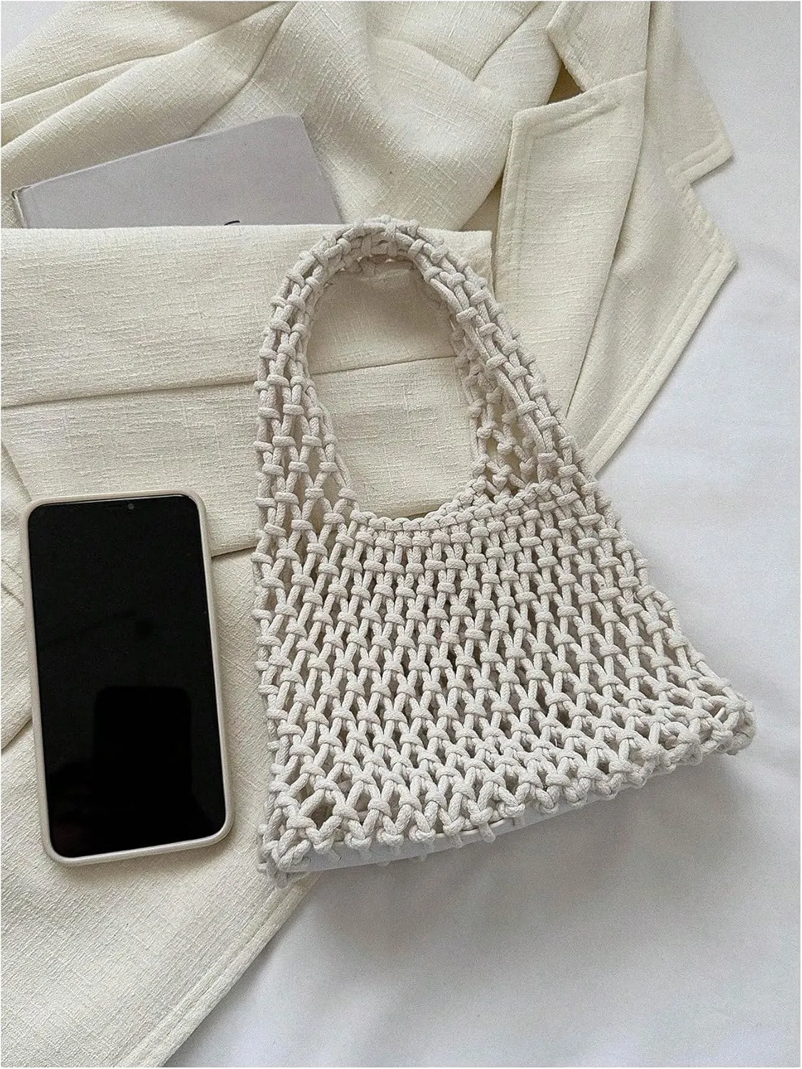 Verdusa Women's Crochet Top Handle Satchel Handbags Hollow Out Beach Clutch Purses