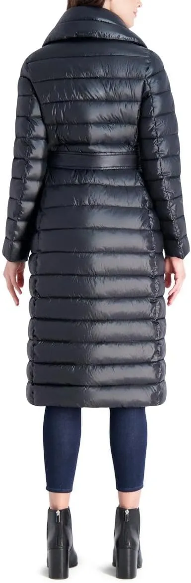 VIA SPIGA Women's Long Quilted Winter Puffer Coat with Belted Waist