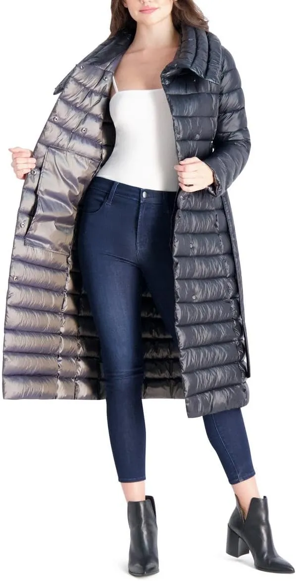 VIA SPIGA Women's Long Quilted Winter Puffer Coat with Belted Waist
