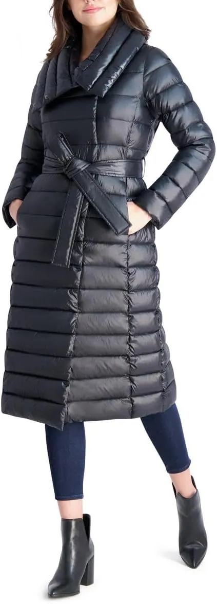 VIA SPIGA Women's Long Quilted Winter Puffer Coat with Belted Waist