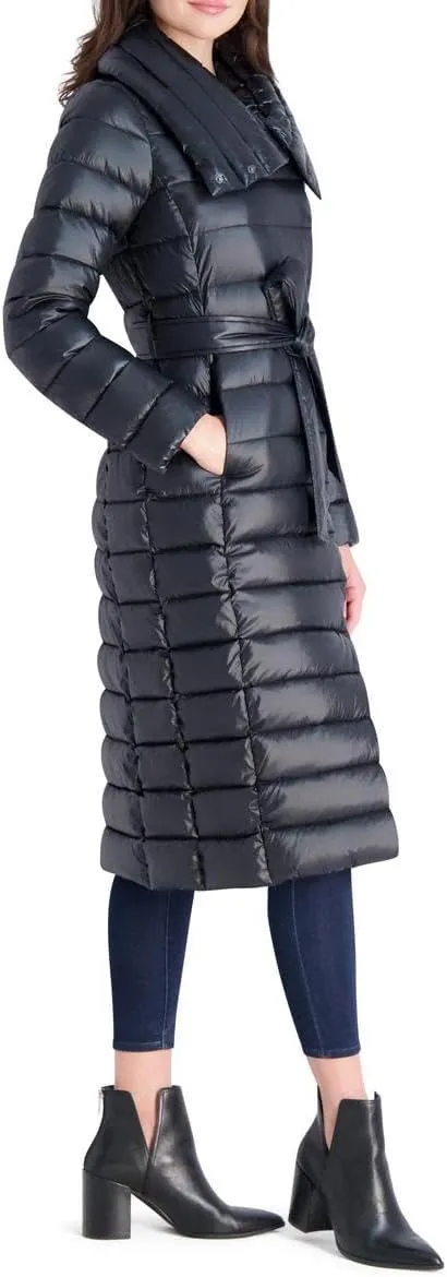 VIA SPIGA Women's Long Quilted Winter Puffer Coat with Belted Waist