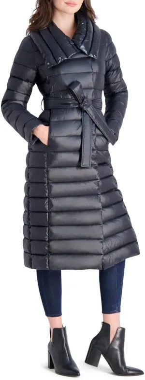 VIA SPIGA Women's Long Quilted Winter Puffer Coat with Belted Waist