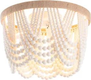 VILUXY Bohemia Wood Beaded Flush Mount Ceiling Light Antique Rustic Mini Chandelier White Finishing for Bedroom,Nursery Room, Girl Room, Hallway, Entryway, Passway, Dining Room, 3-Light