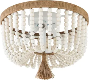 VILUXY Bohemia Wood Beaded Flush Mount Ceiling Light Antique Rustic Mini Round Chandelier White for Bedroom Kitchen Island Girl Room Entryway 3-Light