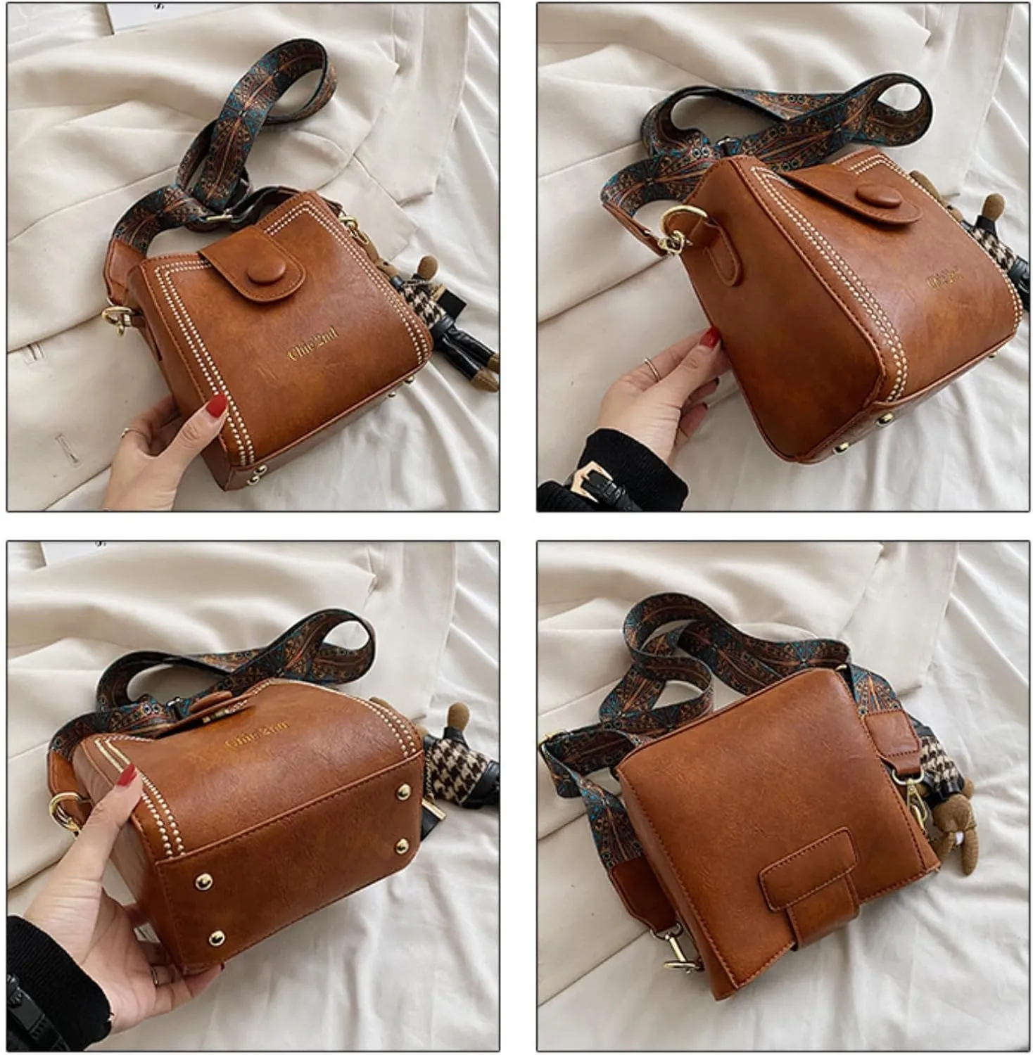Vintage Fashion Bag With Adjustable Wider Shoulder Strap - Vintage Retro Small Water Bucket Crossbody Bags for Women