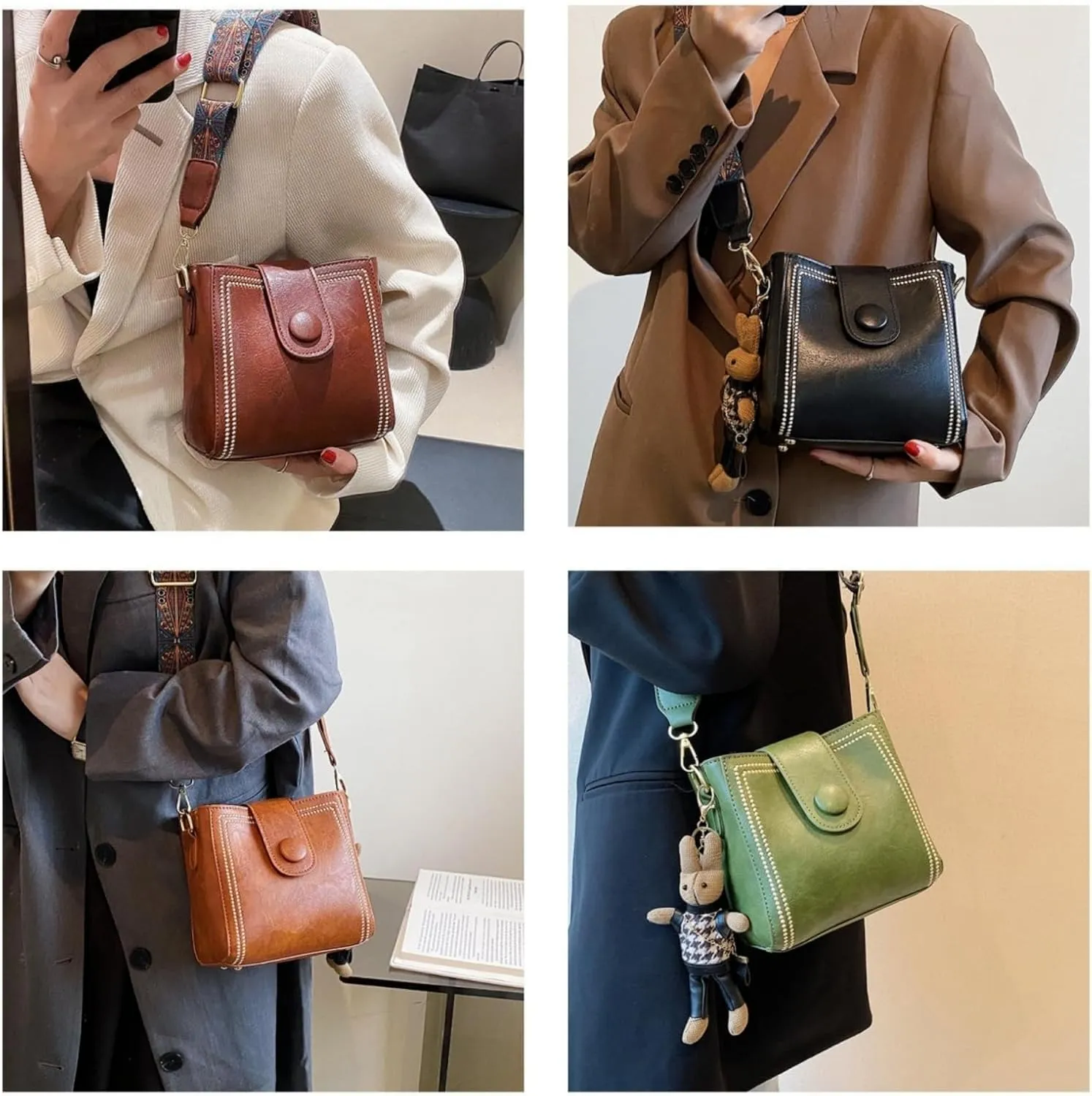 Vintage Fashion Bag With Adjustable Wider Shoulder Strap - Vintage Retro Small Water Bucket Crossbody Bags for Women