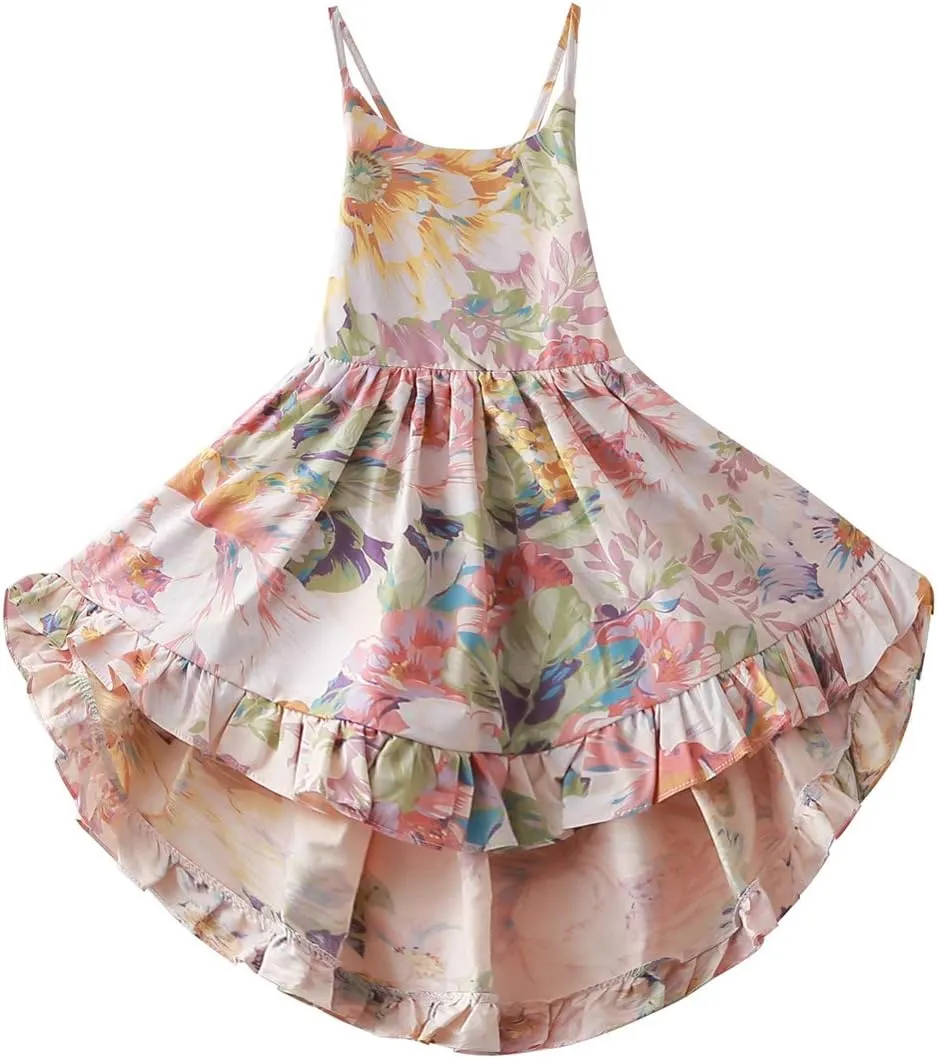 Vintage Floral Girls Dress Summer Casual Cotton Baby Dress