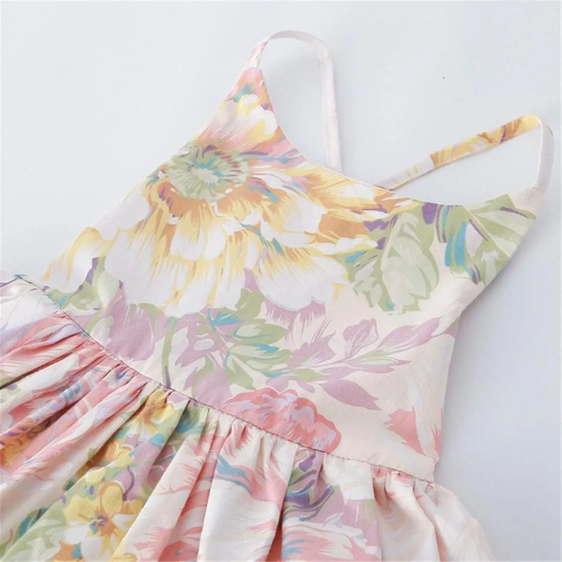 Vintage Floral Girls Dress Summer Casual Cotton Baby Dress