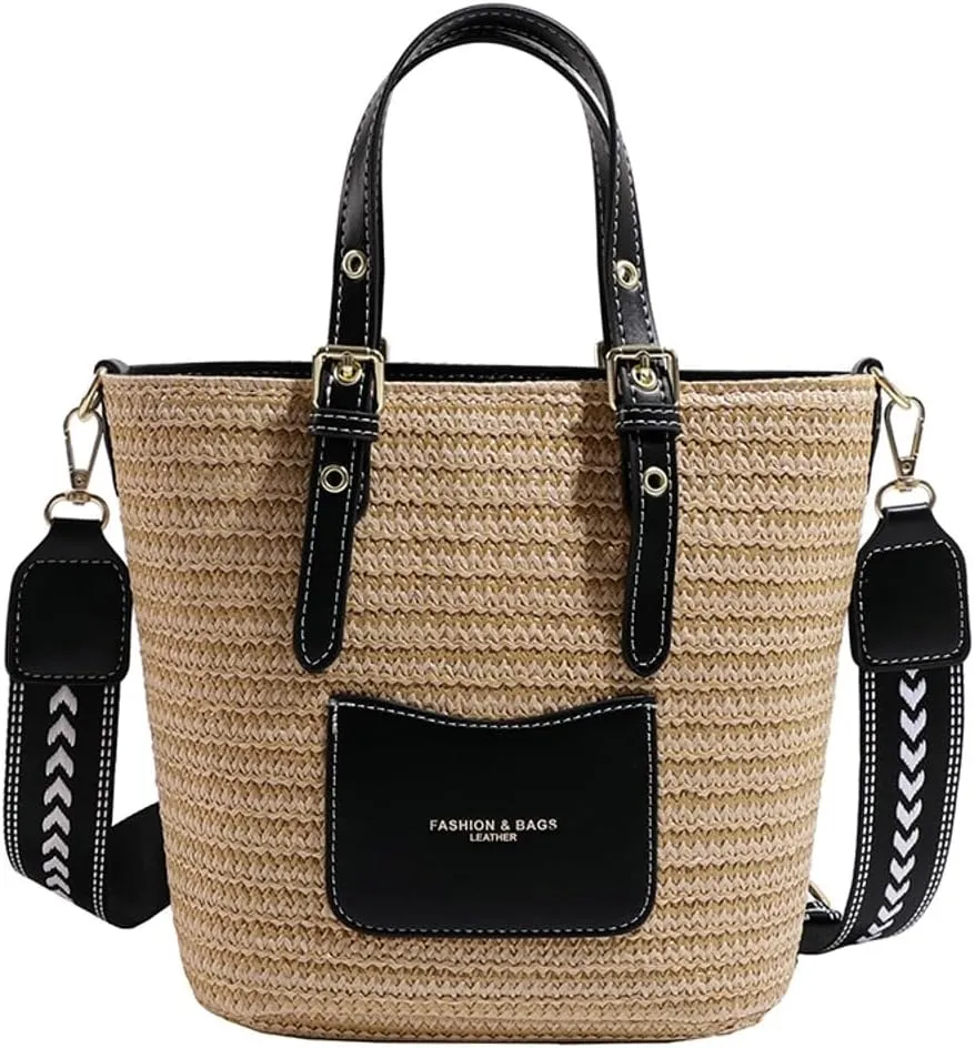 Vintage Summer Women Straw Handbags Handwoven Casual Straw Cross-body Bags Multi-purpose Rattan Tote Purse 2024