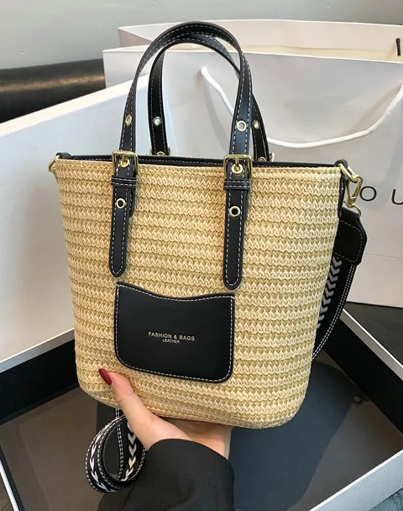 Vintage Summer Women Straw Handbags Handwoven Casual Straw Cross-body Bags Multi-purpose Rattan Tote Purse 2024