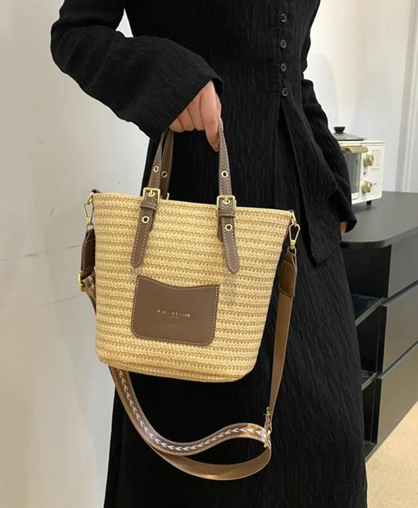 Vintage Summer Women Straw Handbags Handwoven Casual Straw Cross-body Bags Multi-purpose Rattan Tote Purse 2024