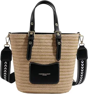 Vintage Summer Women Straw Handbags Handwoven Casual Straw Cross-body Bags Multi-purpose Rattan Tote Purse 2024