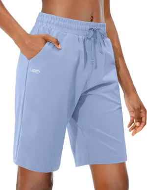 Viodia Women's Bermuda 10" Long Shorts with Pockets Cotton Sweat Shorts Jersey Knee Length Shorts for Summer