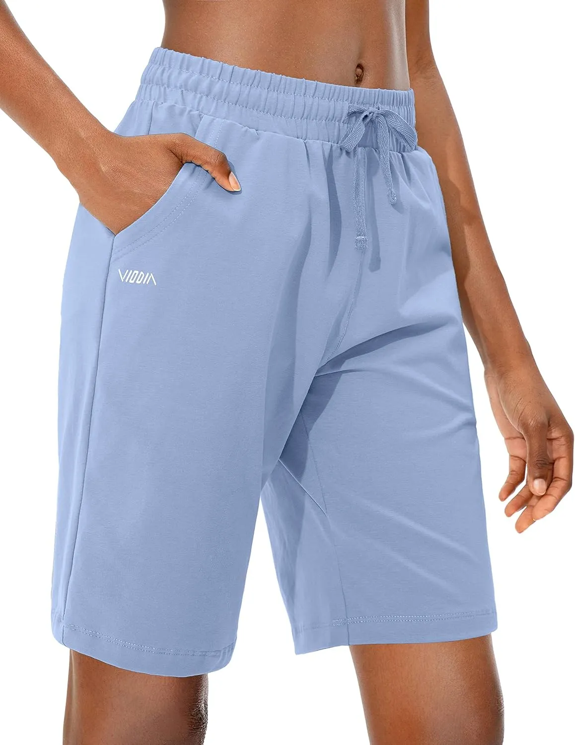 Viodia Women's Bermuda 10" Long Shorts with Pockets Cotton Sweat Shorts Jersey Knee Length Shorts for Summer