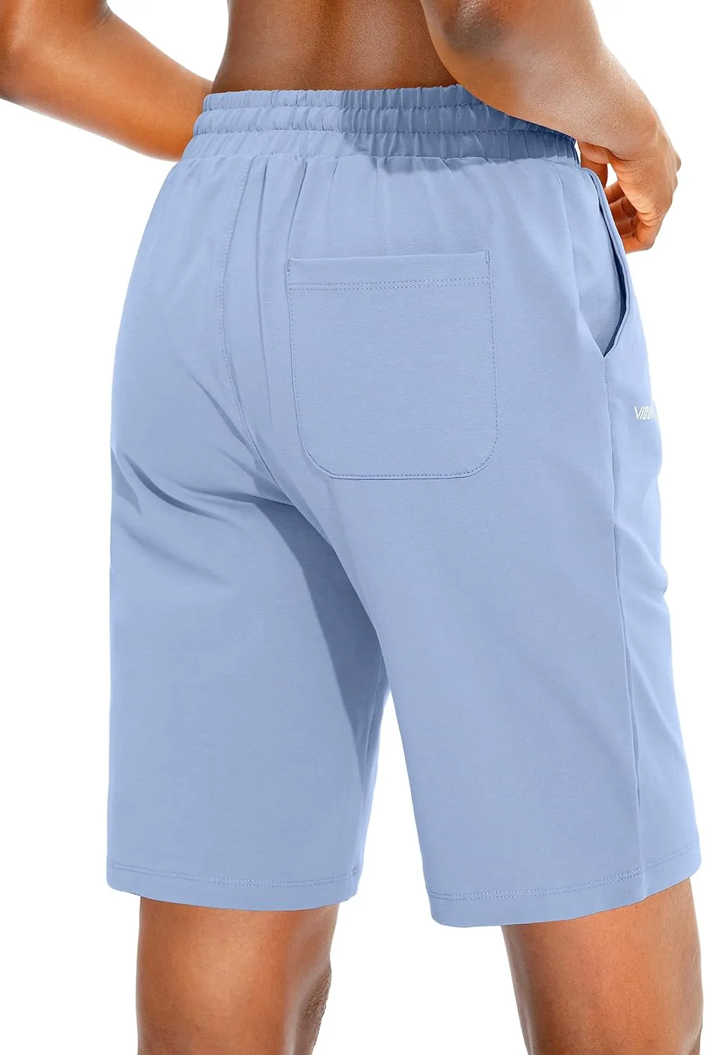 Viodia Women's Bermuda 10" Long Shorts with Pockets Cotton Sweat Shorts Jersey Knee Length Shorts for Summer