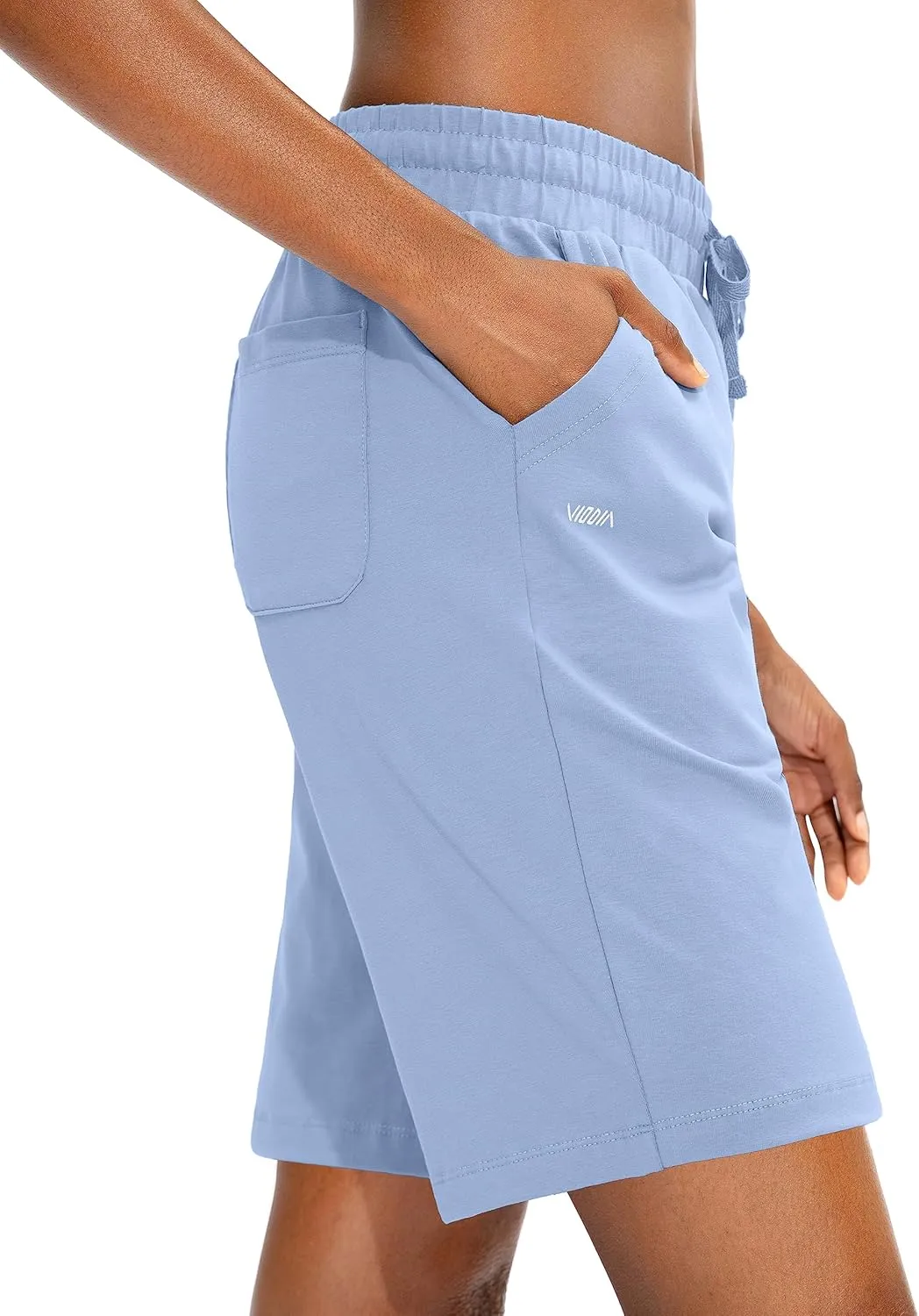Viodia Women's Bermuda 10" Long Shorts with Pockets Cotton Sweat Shorts Jersey Knee Length Shorts for Summer