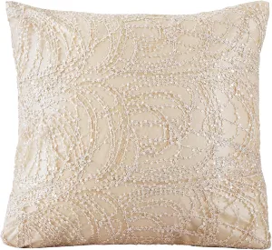 Violet Linen Florance Embellished Beaded Pattern, Polyester, Clear Sequins Embroidered Lace Knitted, Solid Satin Fabric Backing, Gold, 18 Inch x 18 Inch, Square, Decorative Accent Throw Pillow Cover