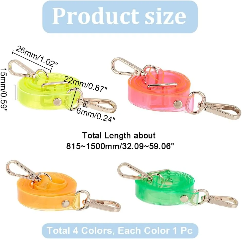 WADORN 4 Colors Adjustable Transparent PVC Purse Straps, 32.08-59.05 Inch Transparent PVC Handbag Straps 4Pcs Shoulder Bag Straps Crossbody Bag Strap