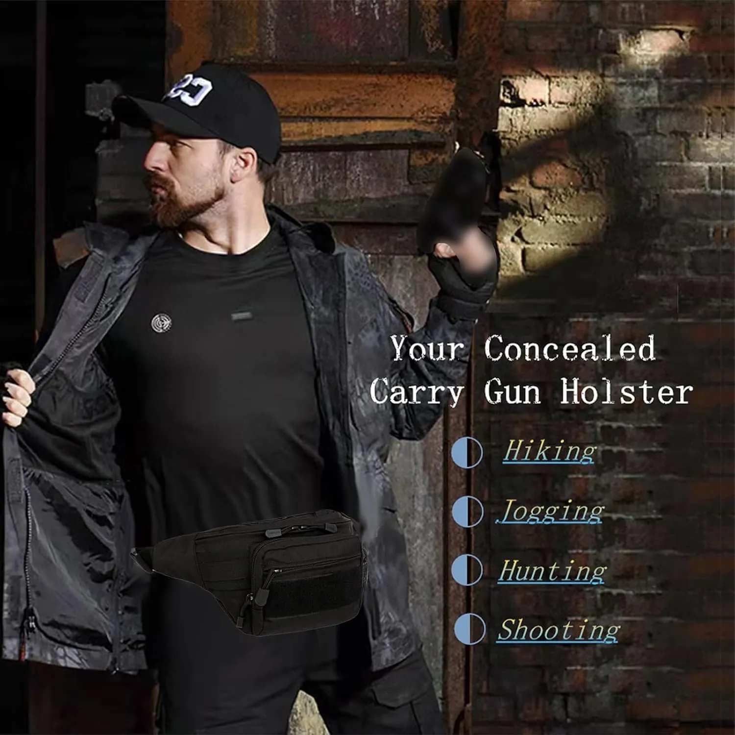 Waist Fanny Pack for Men Motorcycle Bag Tactical Bag Multi-Pockets for Hiking Outdoors Workout Traveling Casual Running Cycling Waterproof 1000D Nylon (black)