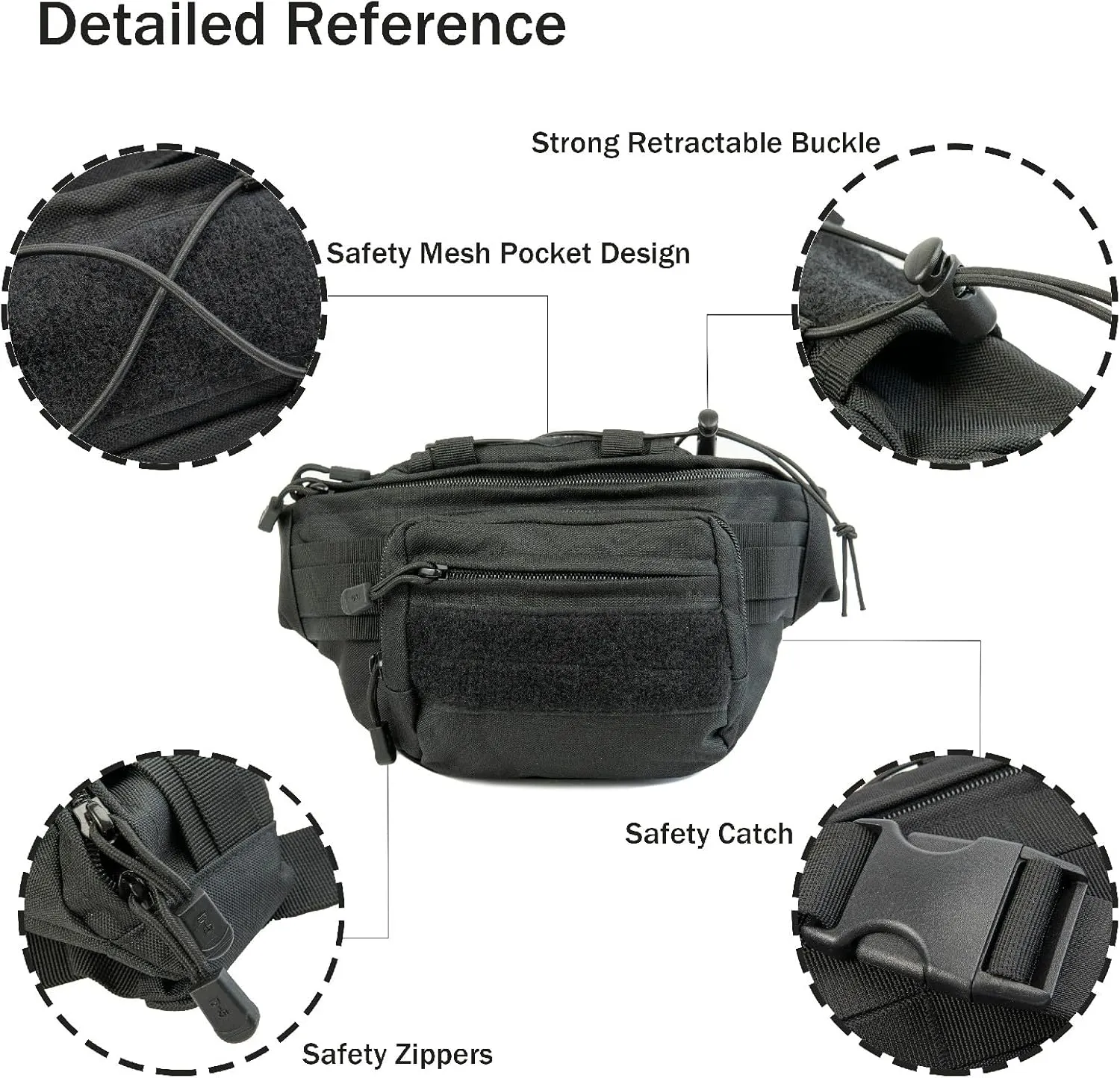 Waist Fanny Pack for Men Motorcycle Bag Tactical Bag Multi-Pockets for Hiking Outdoors Workout Traveling Casual Running Cycling Waterproof 1000D Nylon (black)