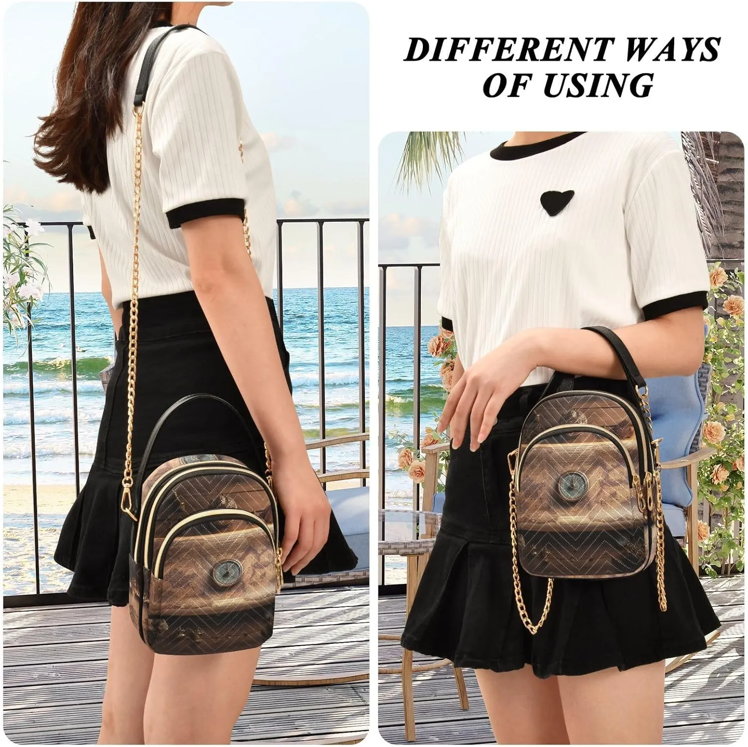 Watercolor Floral Border Women Crossbody Handbag, Crossbody Handbag with Chain Strap, Crossbody for Women Trendy