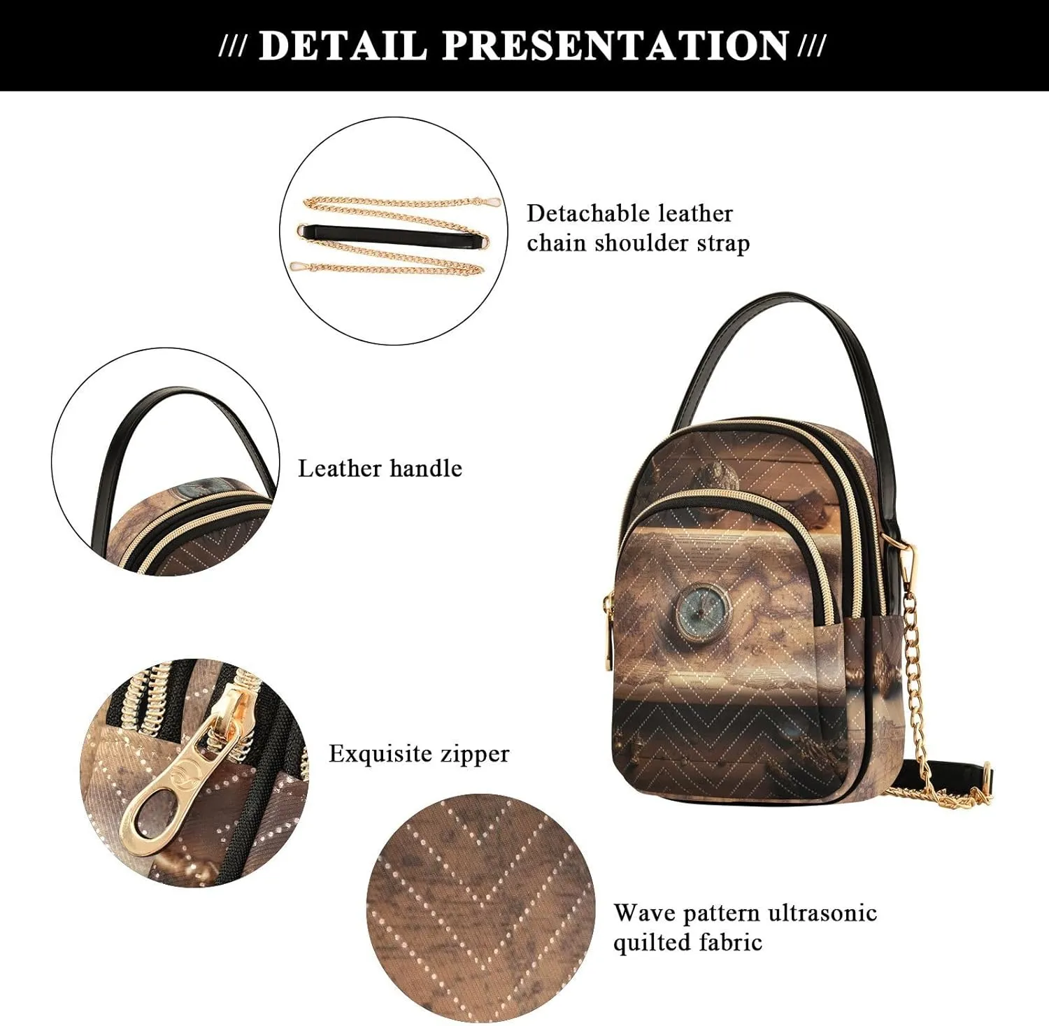 Watercolor Floral Border Women Crossbody Handbag, Crossbody Handbag with Chain Strap, Crossbody for Women Trendy