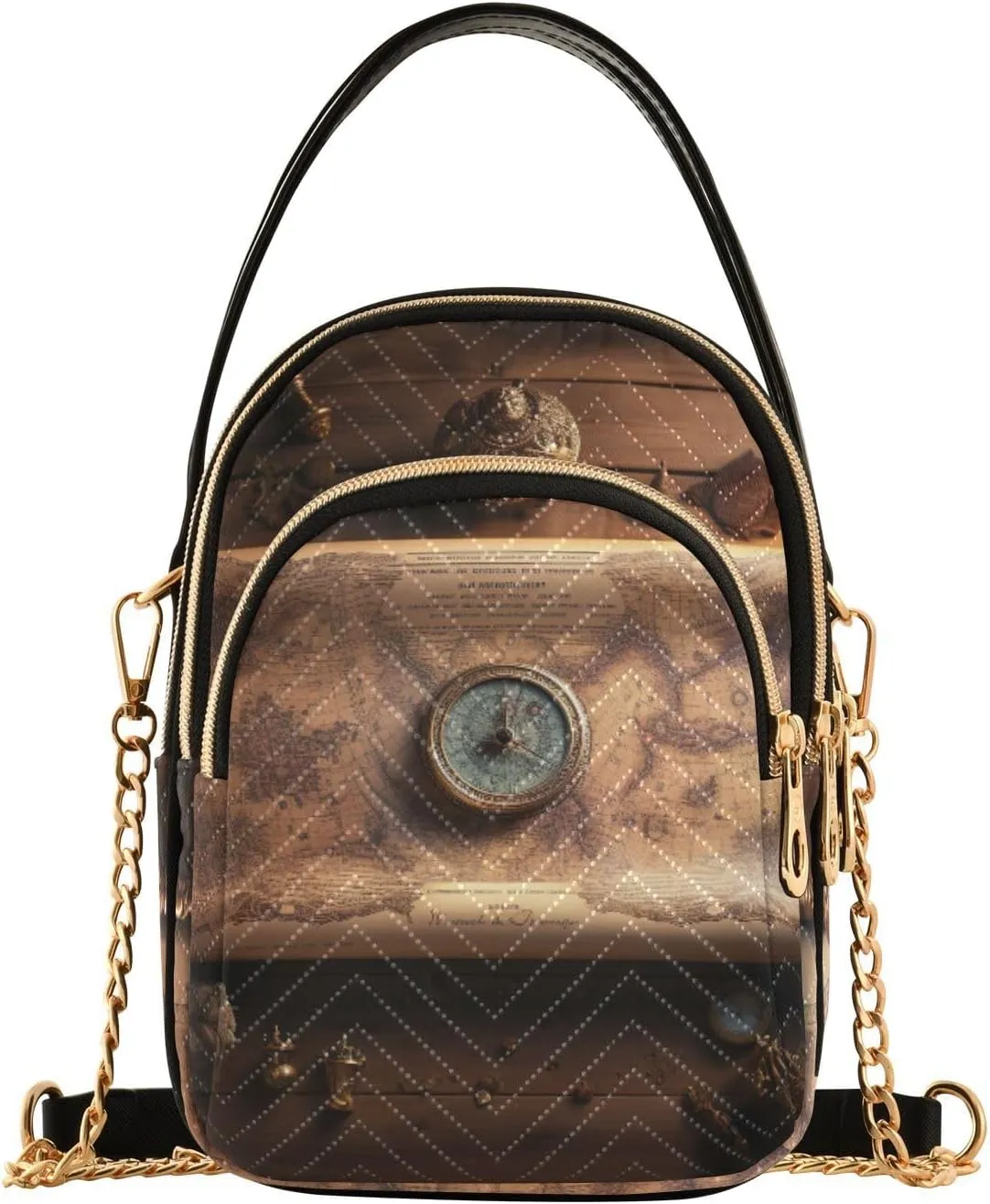 Watercolor Floral Border Women Crossbody Handbag, Crossbody Handbag with Chain Strap, Crossbody for Women Trendy