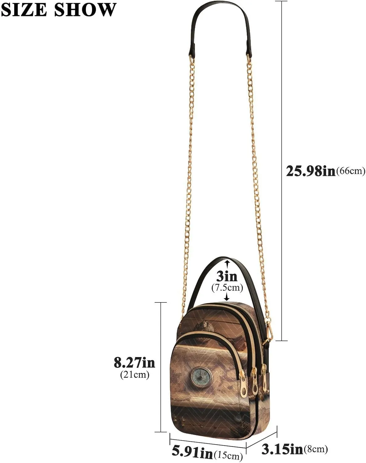 Watercolor Floral Border Women Crossbody Handbag, Crossbody Handbag with Chain Strap, Crossbody for Women Trendy