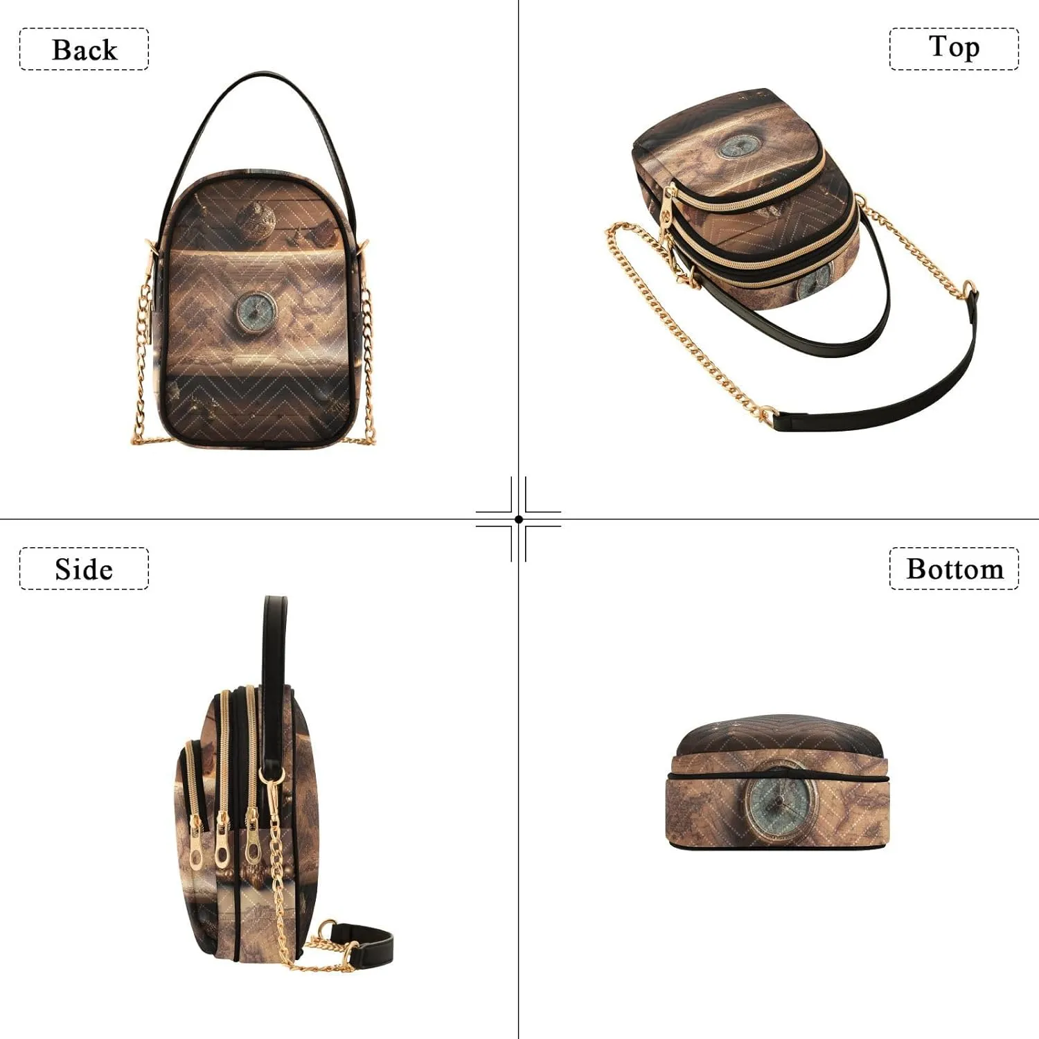 Watercolor Floral Border Women Crossbody Handbag, Crossbody Handbag with Chain Strap, Crossbody for Women Trendy