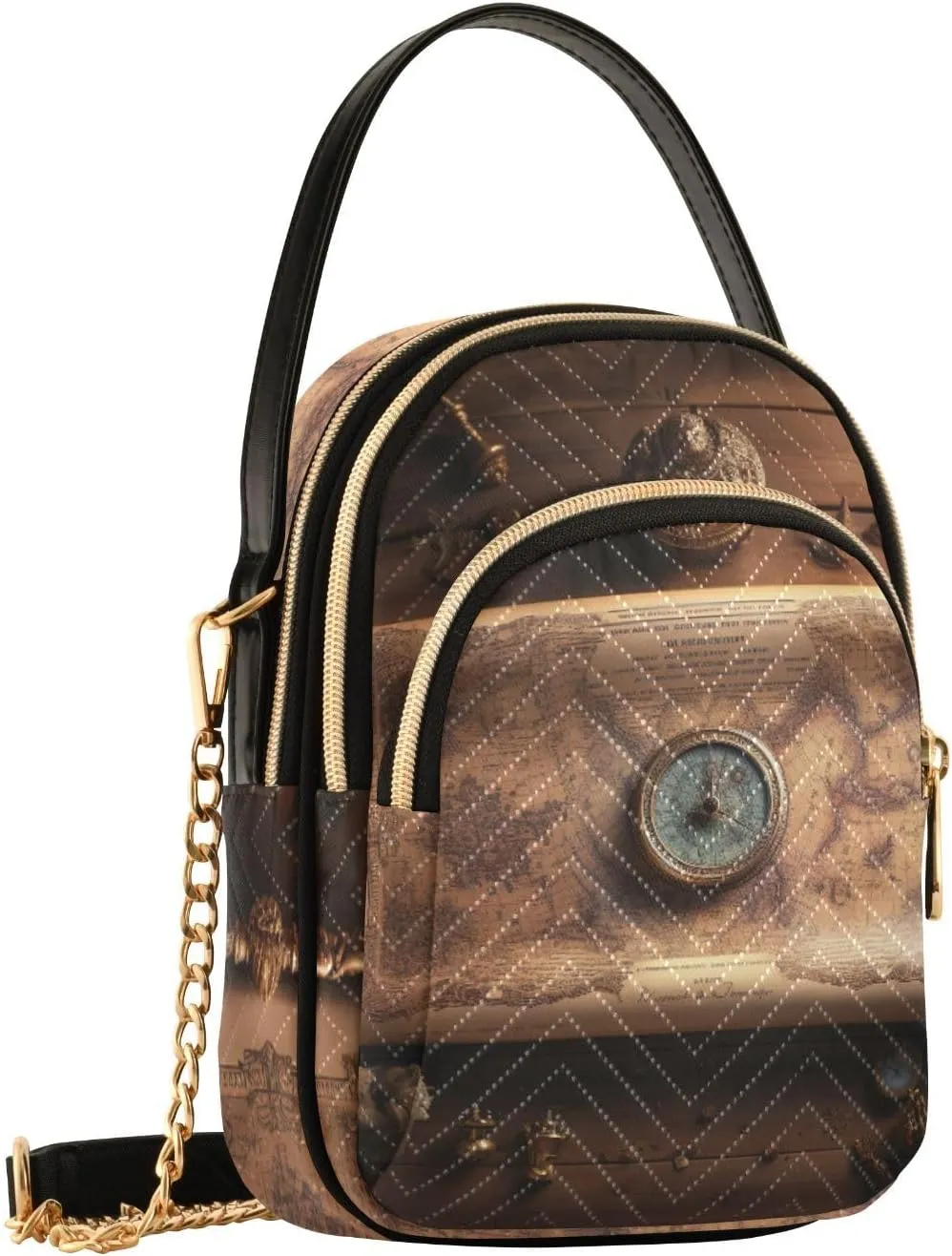 Watercolor Floral Border Women Crossbody Handbag, Crossbody Handbag with Chain Strap, Crossbody for Women Trendy