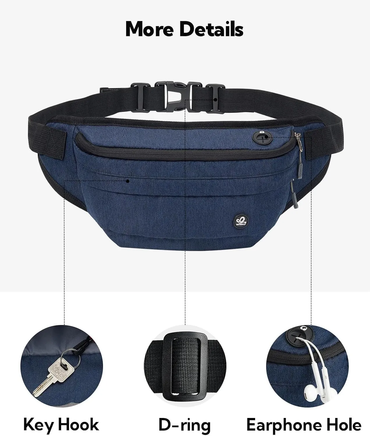 WATERFLY Fanny Pack for Men Women Water Resistant Large Hiking Waist Bag Pack Carrying All Phones for Running Walking Traveling
