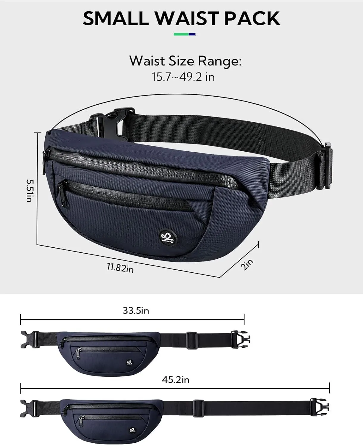 WATERFLY Fanny Pack Waist Packs: Small Waist Bag for Women Men Fashion Crossbody Belt Bags for Hiking Running Travel Walking-Dark Blue