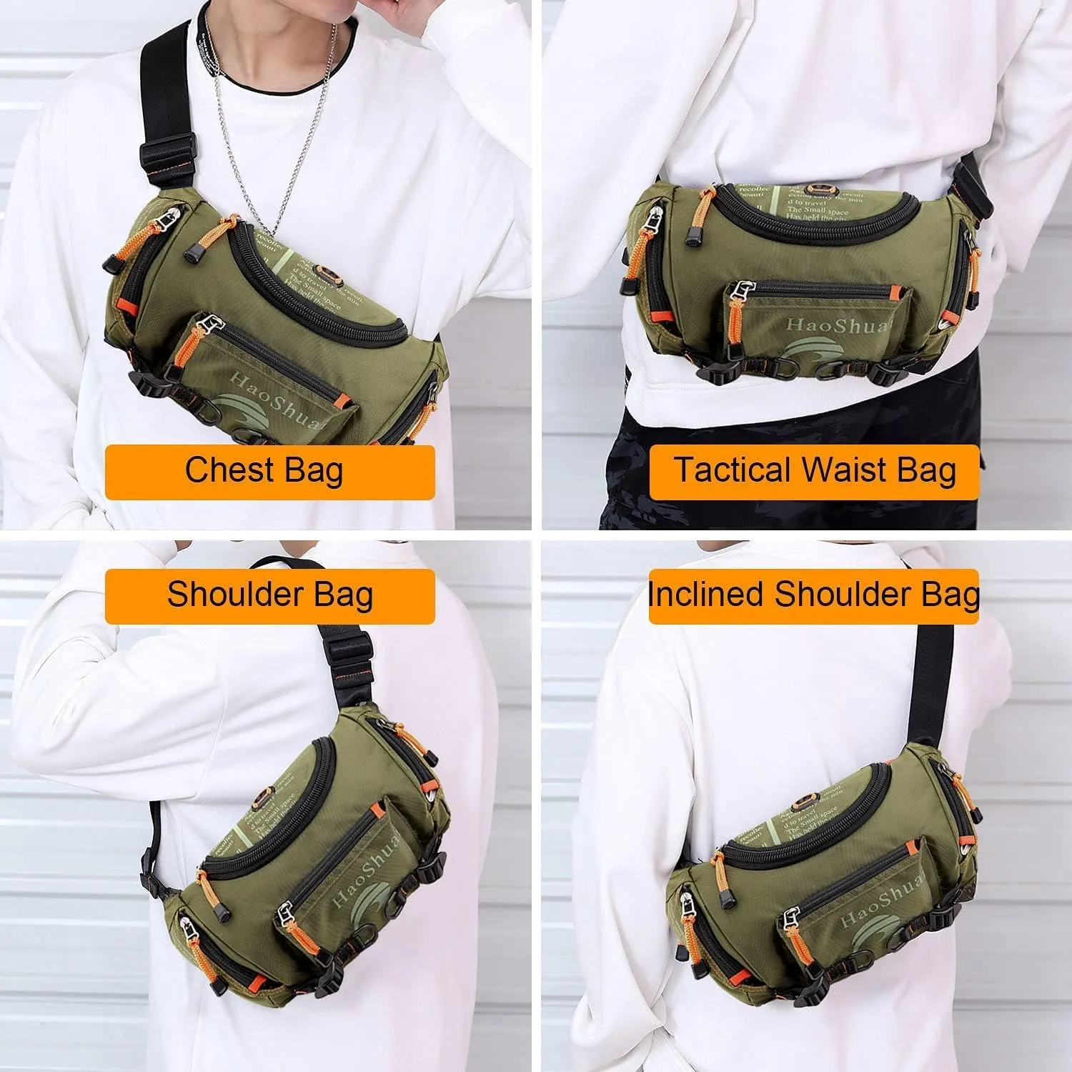 Waterproof Fanny Pack Crossbody Outdoor Waist Bag Pouch With Adjustable Strap Travel Hip Bag For Men Mountaineering,Hiking,Traveling, Camping, Cycling,Running (Green)
