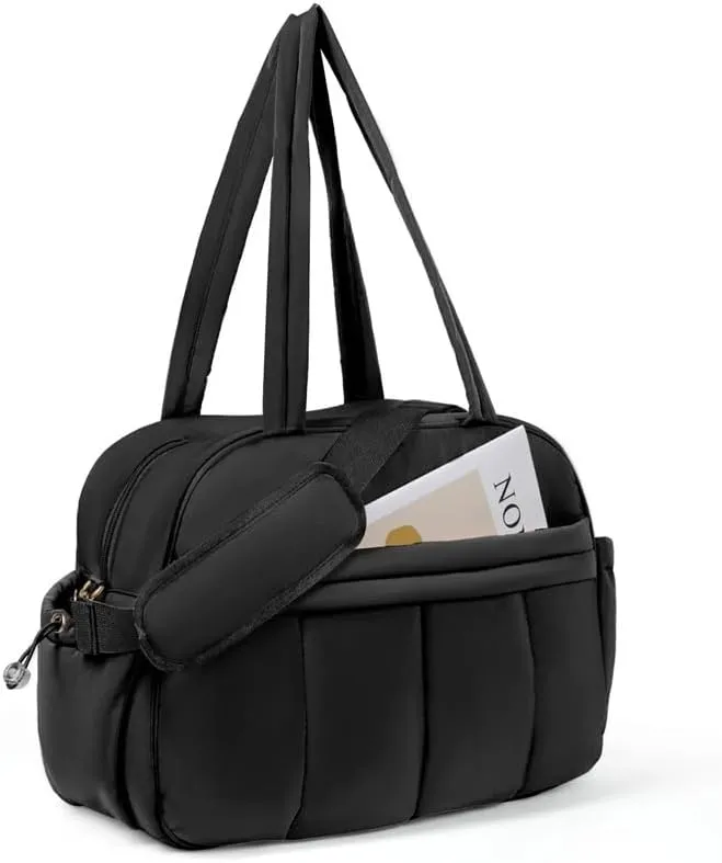 Weekender Bags Quilted Travel Duffel Bag,Large Puffer Duffle Bag,Travel Gym Weekend Workout,Carry on Bag for Airplanes, Personal(Blcak)