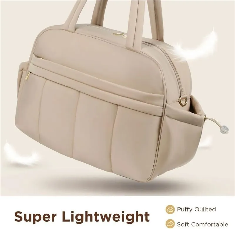 Weekender Bags Quilted Travel Duffel Bag,Large Puffer Duffle Bag,Travel Gym Weekend Workout,Carry on Bag for Airplanes, Personal(Camel)