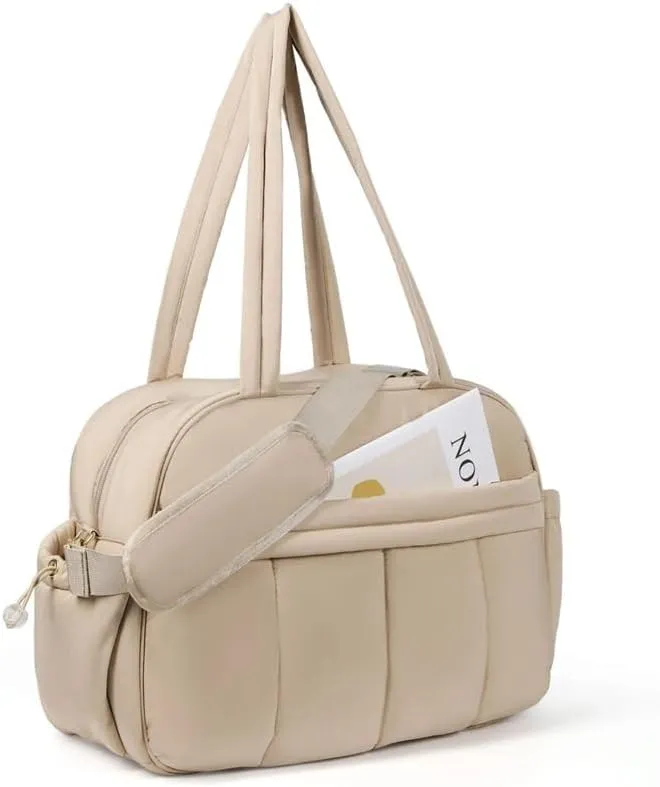Weekender Bags Quilted Travel Duffel Bag,Large Puffer Duffle Bag,Travel Gym Weekend Workout,Carry on Bag for Airplanes, Personal(Camel)