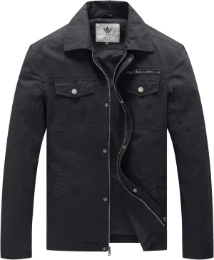 WenVen Men's Casual Canvas Cotton Military Lapel Jacket