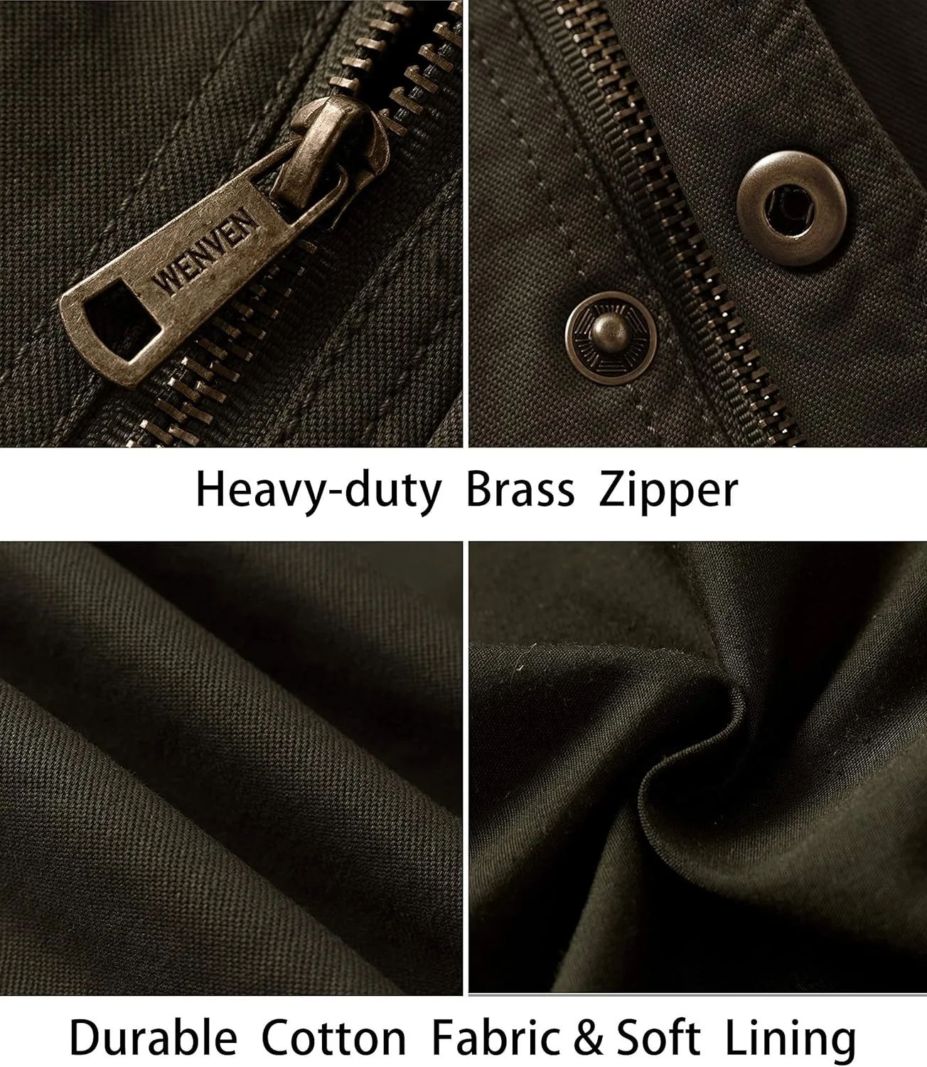 WenVen Men's Casual Canvas Cotton Military Lapel Jacket
