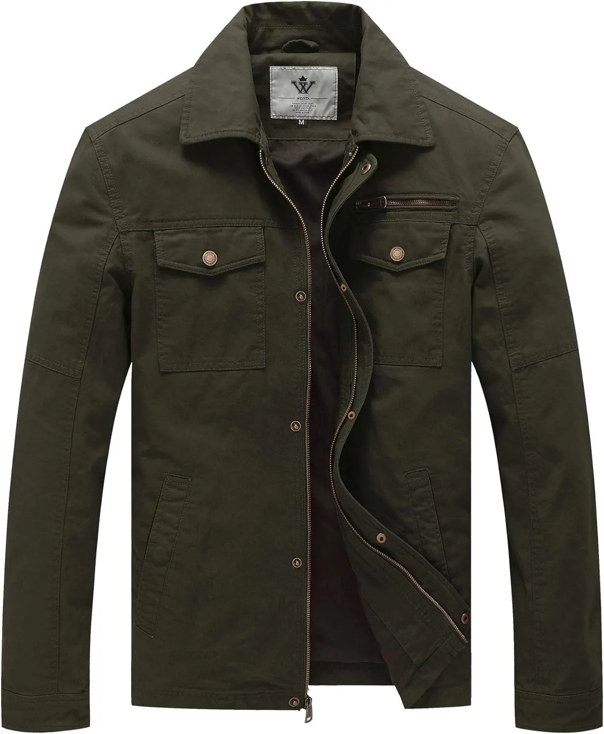 WenVen Men's Casual Canvas Cotton Military Lapel Jacket