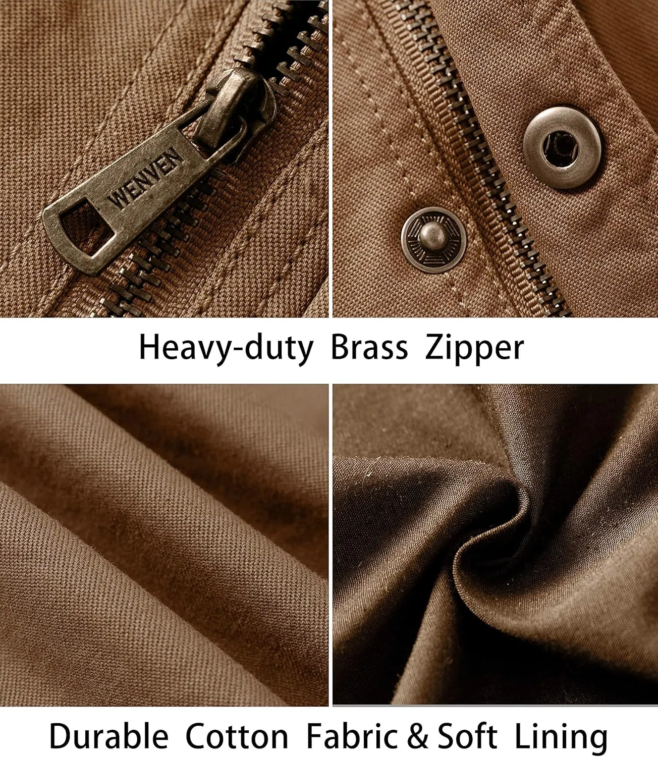 WenVen Men's Casual Canvas Cotton Military Lapel Jacket