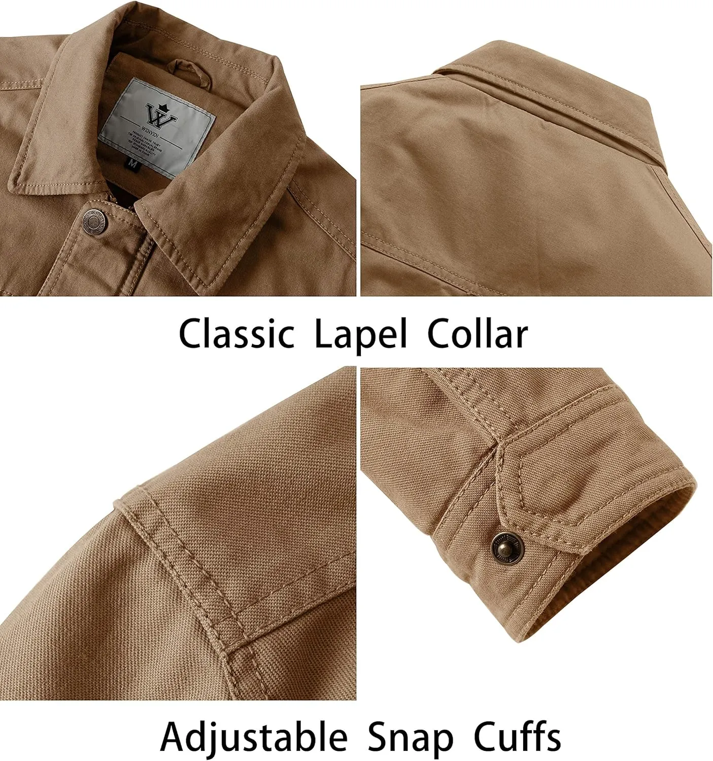 WenVen Men's Casual Canvas Cotton Military Lapel Jacket