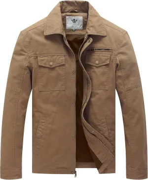 WenVen Men's Casual Canvas Cotton Military Lapel Jacket