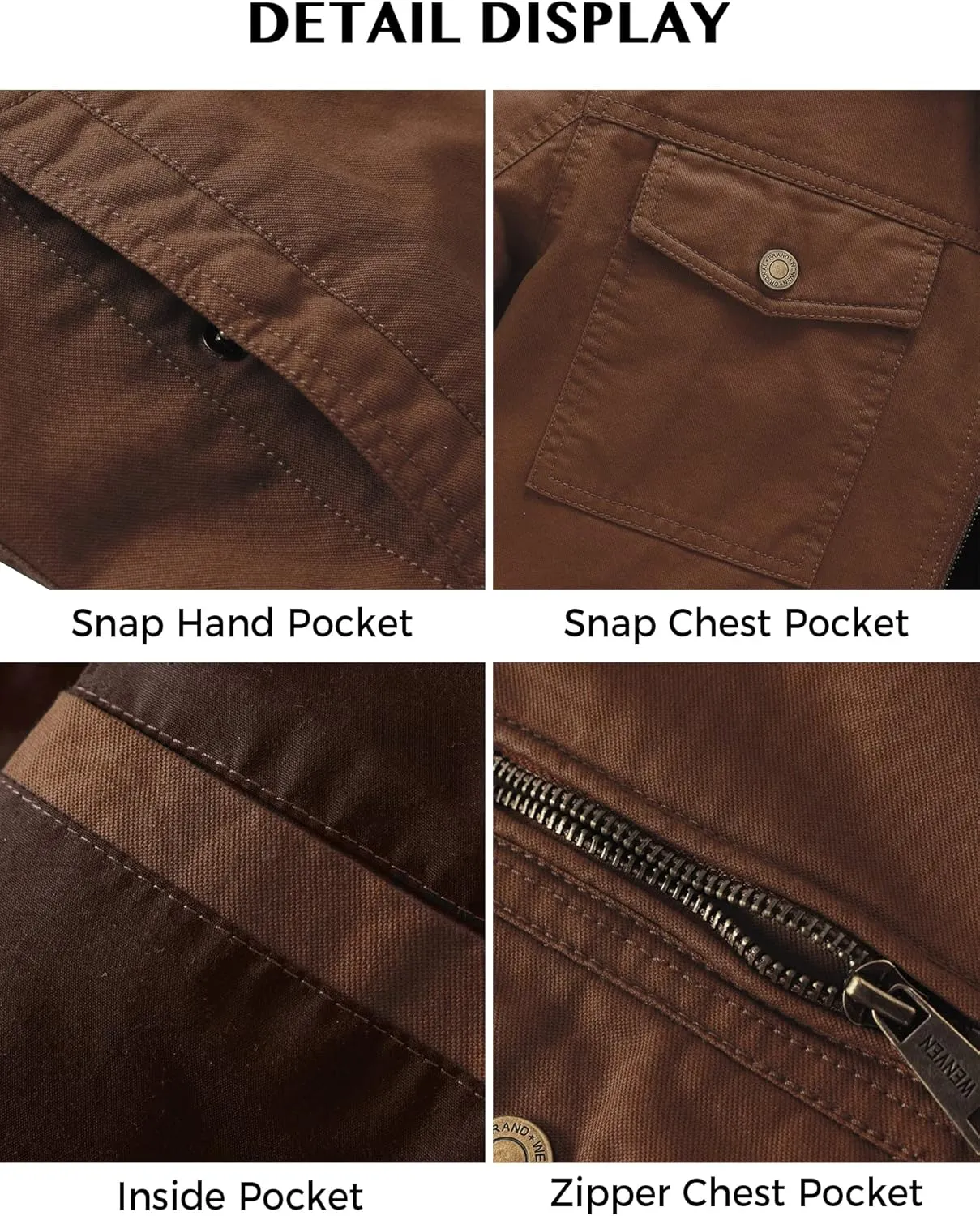 WenVen Men's Casual Canvas Cotton Military Lapel Jacket