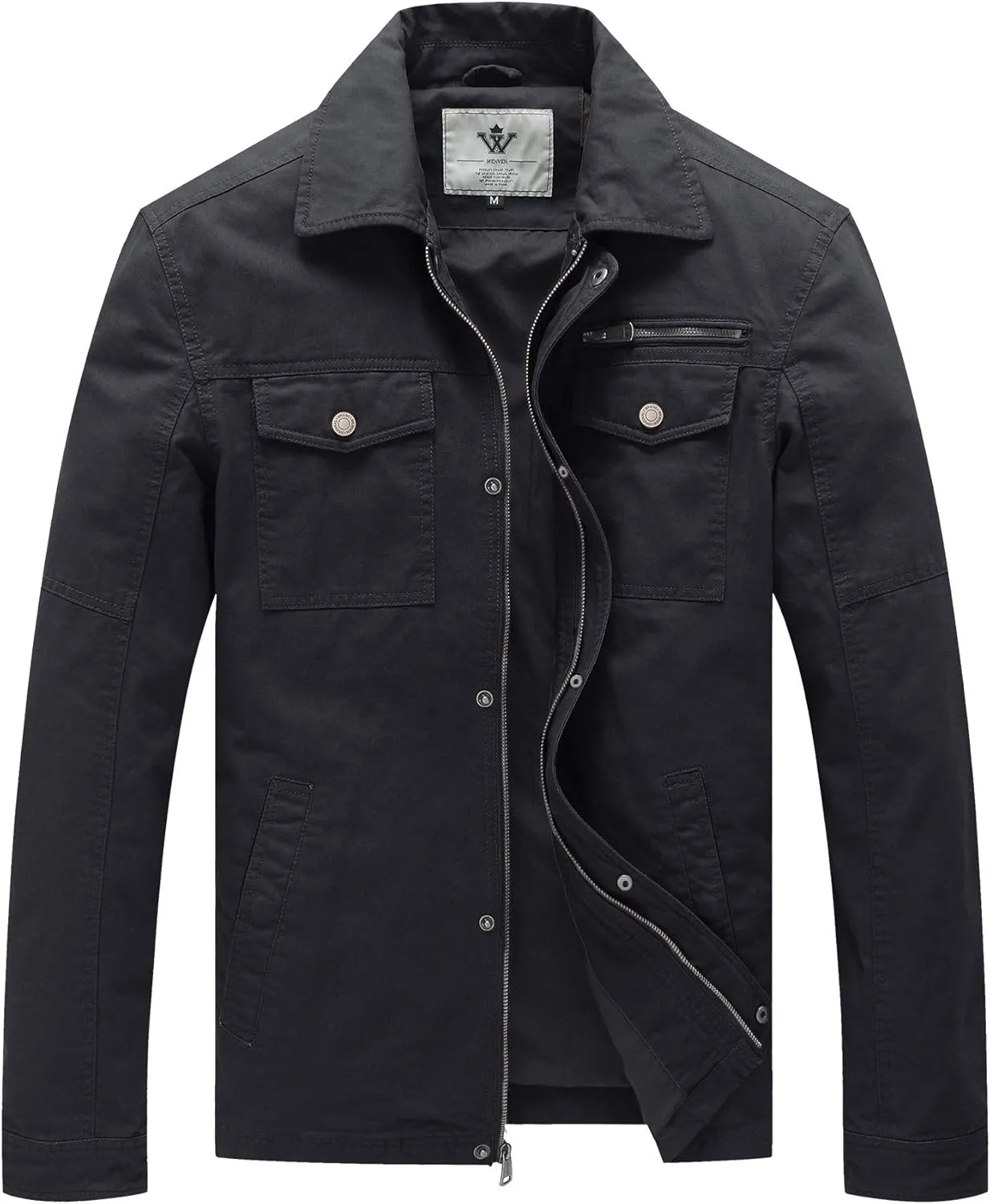 WenVen Men's Casual Canvas Cotton Military Lapel Jacket