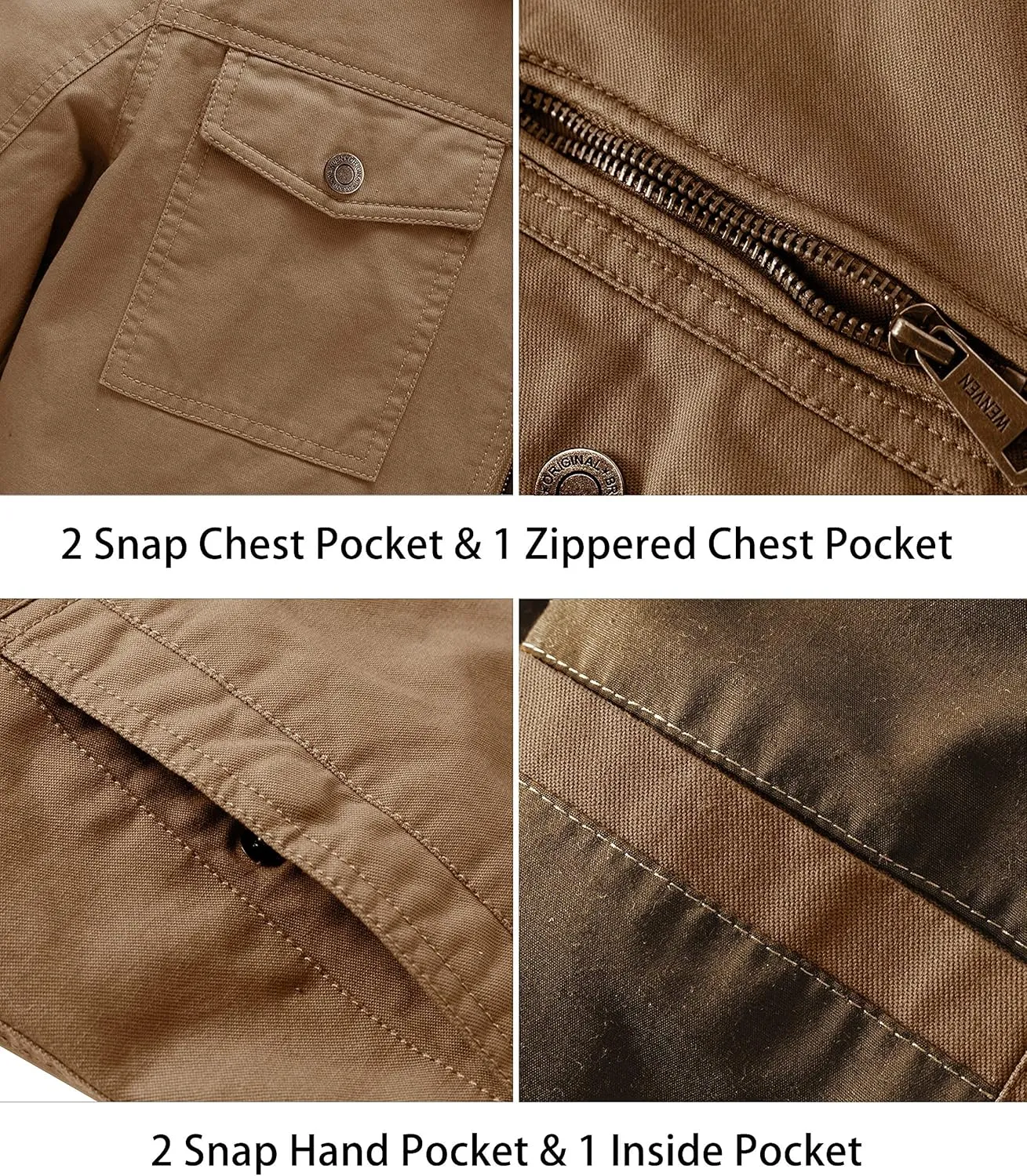 WenVen Men's Casual Canvas Cotton Military Lapel Jacket
