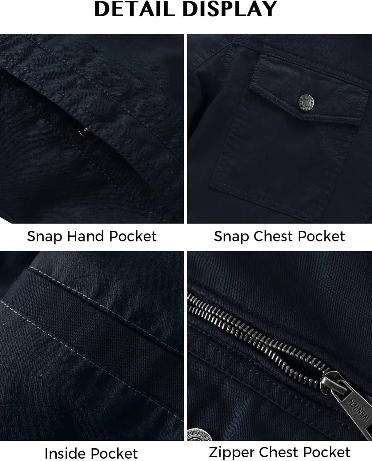 WenVen Men's Casual Canvas Cotton Military Lapel Jacket