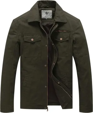 WenVen Men's Casual Canvas Cotton Military Lapel Jacket